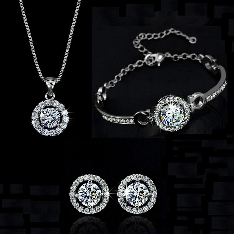 Top Quality Exquisite Crystal Women Wedding Necklace Earring bracelets Ring Zircon Jewelry Set for bride