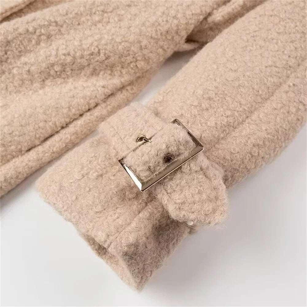 Taop&Za   Autumn New Product Women's Fashion Leisure Versatile Polo Long Sleeve with Belt Long Woolen Coat