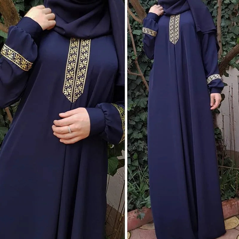 New Women's Fashion Muslim Dress Vintage Islamic Loose Clothing Elegant Dubai Turkish Long Sleeve Party Dresses hijanb