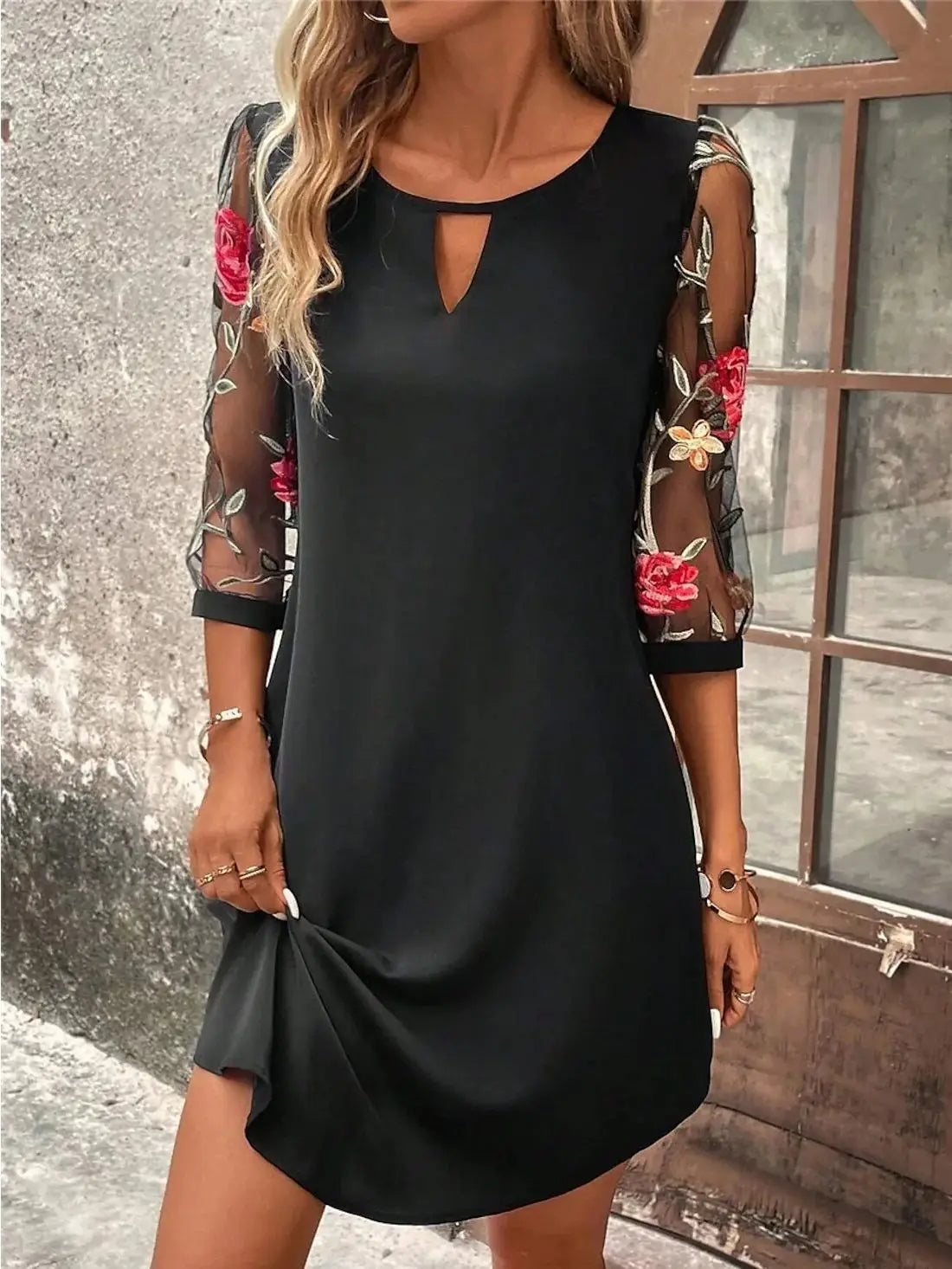 Luxury Dress Women's Perspective Mid Sleeve Printed Round Neck Mini Skirt Summer Party Dress