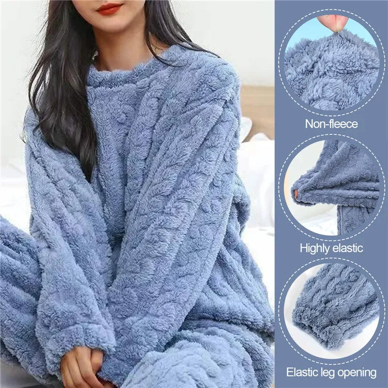 Women's 2025 pajamas set Winter Coral Velvet Homewear Fluffy O-neck leisure pajamas Velvet thickened two-piece loungewear set