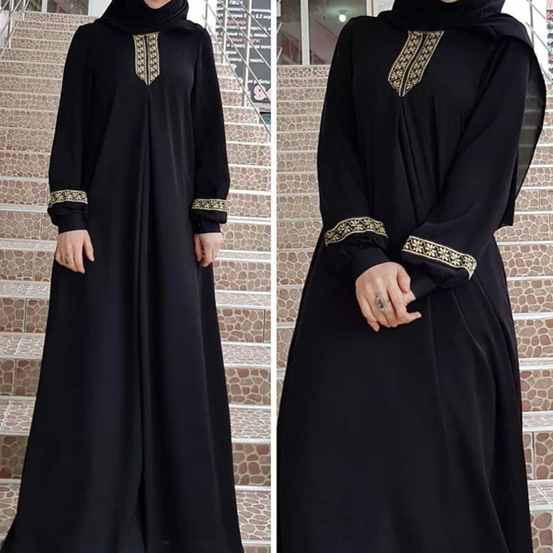 New Women's Fashion Muslim Dress Vintage Islamic Loose Clothing Elegant Dubai Turkish Long Sleeve Party Dresses hijanb