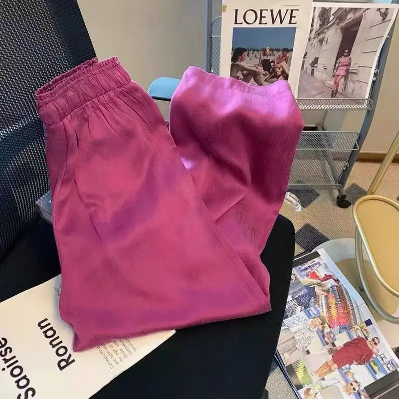 Ice Silk Lightweight Purple Ice Silk Lightweight Vinegar Sateen Bell Bottoms Women's Straight-leg Loose-fit Casual Pants Summer