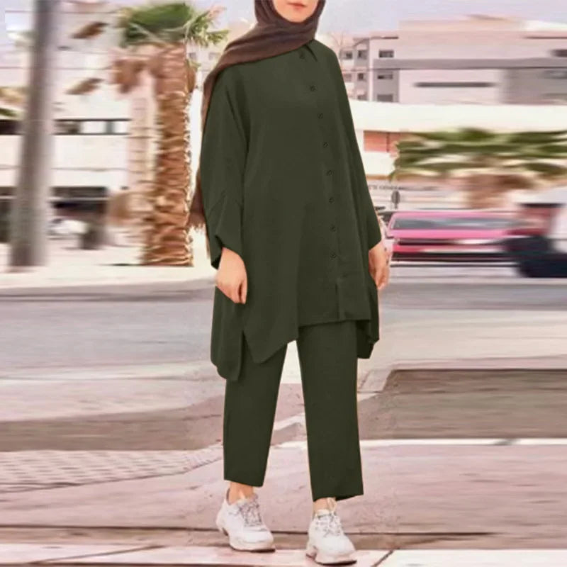 Cross-Border Shirtsuit Women's Malaysian Muslim Fashionable Casual 2-Piece Set Plus Size Clothing From China Mainland
