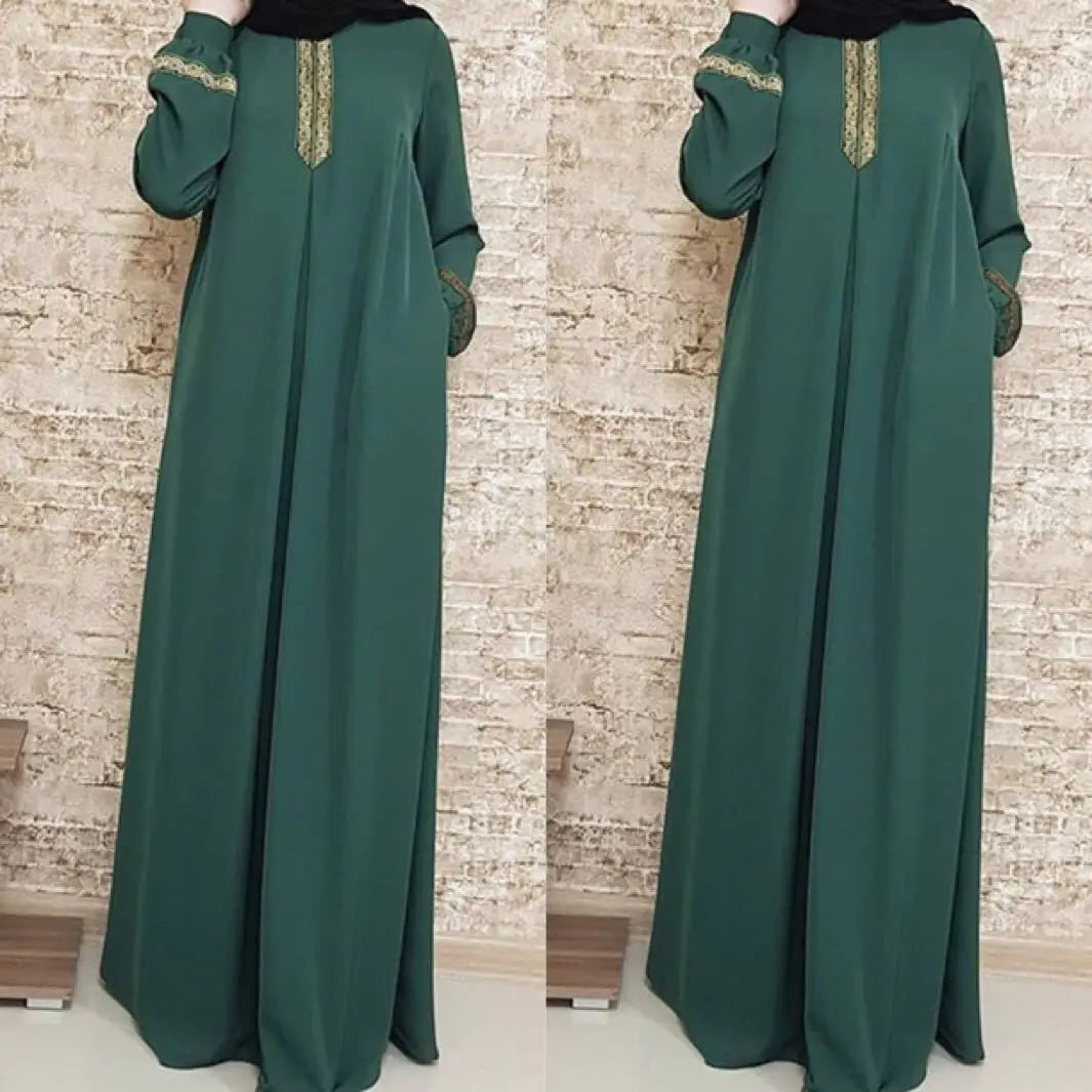 New Women's Fashion Muslim Dress Vintage Islamic Loose Clothing Elegant Dubai Turkish Long Sleeve Party Dresses hijanb