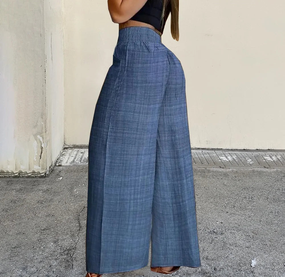 Casual Women High Waist Pants Summer Fashion Communte Loose Holiday Solid Color Wide Leg Pant Elegant Ladies Office Trousers