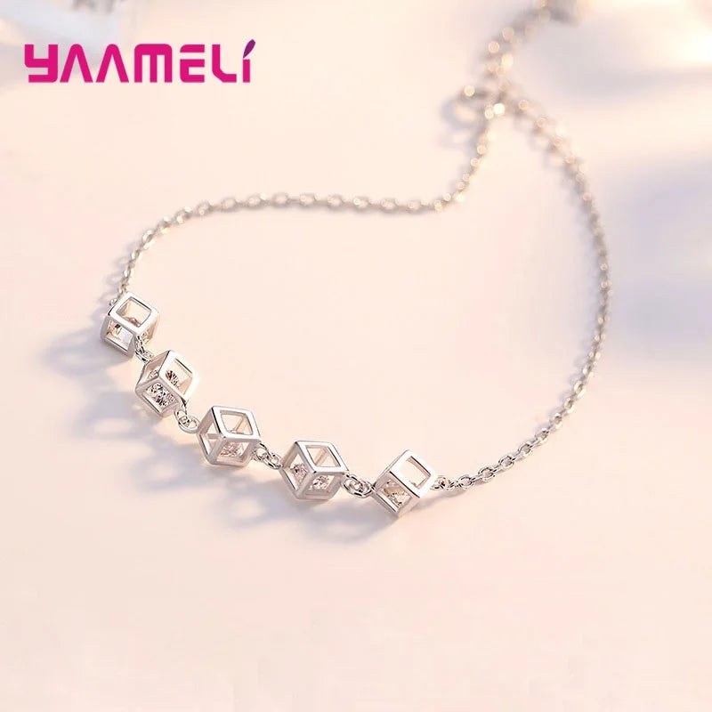 Top Sale Sterling Silver Color Jewelry Gift Set Cube Cubic Zircon Necklace/Earrings/Bracelet/Ring for Wedding Engagement