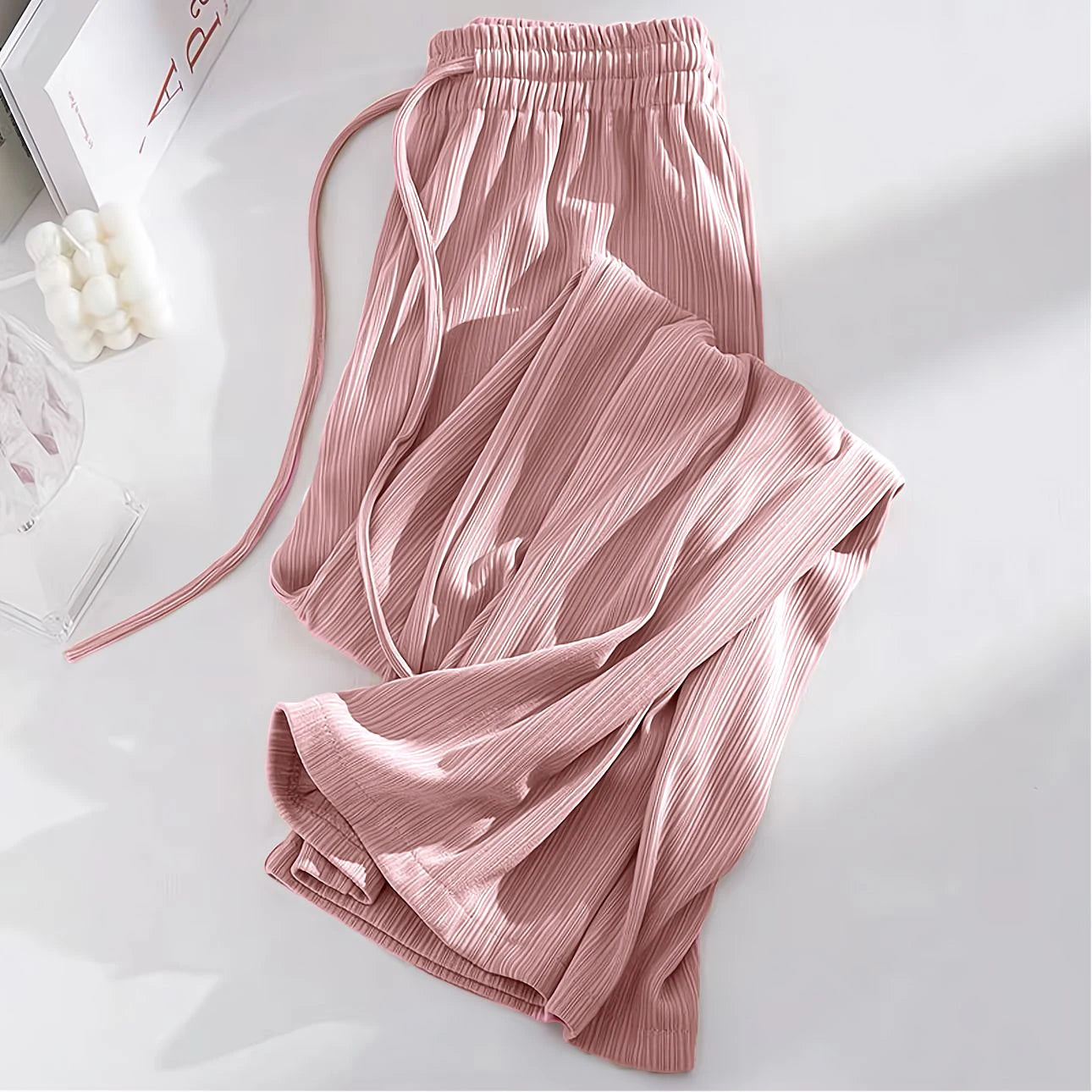 Summer Cool Ice Silk Straight Pants Women Fashion High Waist Wide Leg Trousers Female Solid Sagging Feeling Baggy Casual Pants