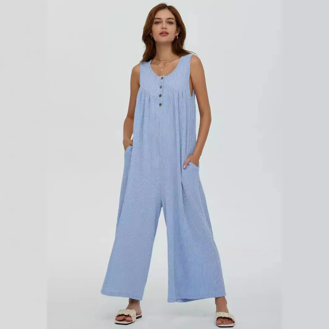 Women's Casual Jumpsuit, Fresh Solid Color, Pocket, Summer, New 2025