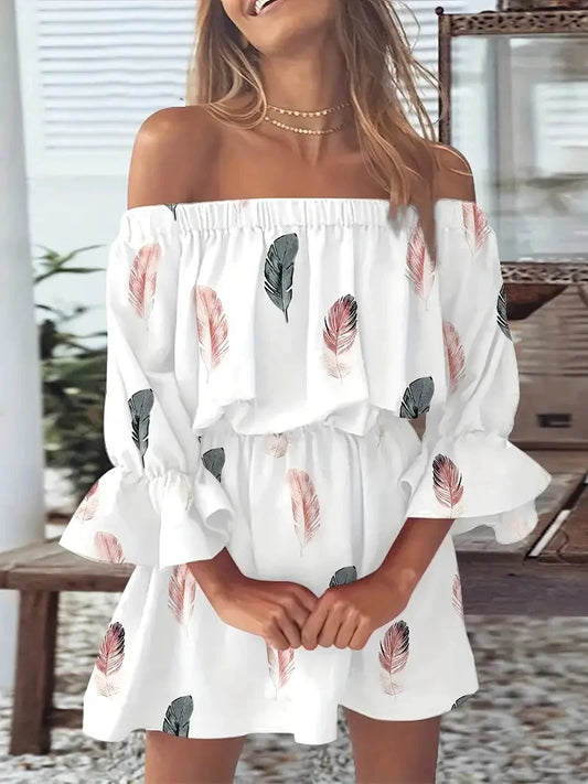 Women Sexy Top Summer Off Shoulder Floral Blouses Women 2025 Boho Casual Backless Blouse Female Holiday Slash Neck Tops Clothing