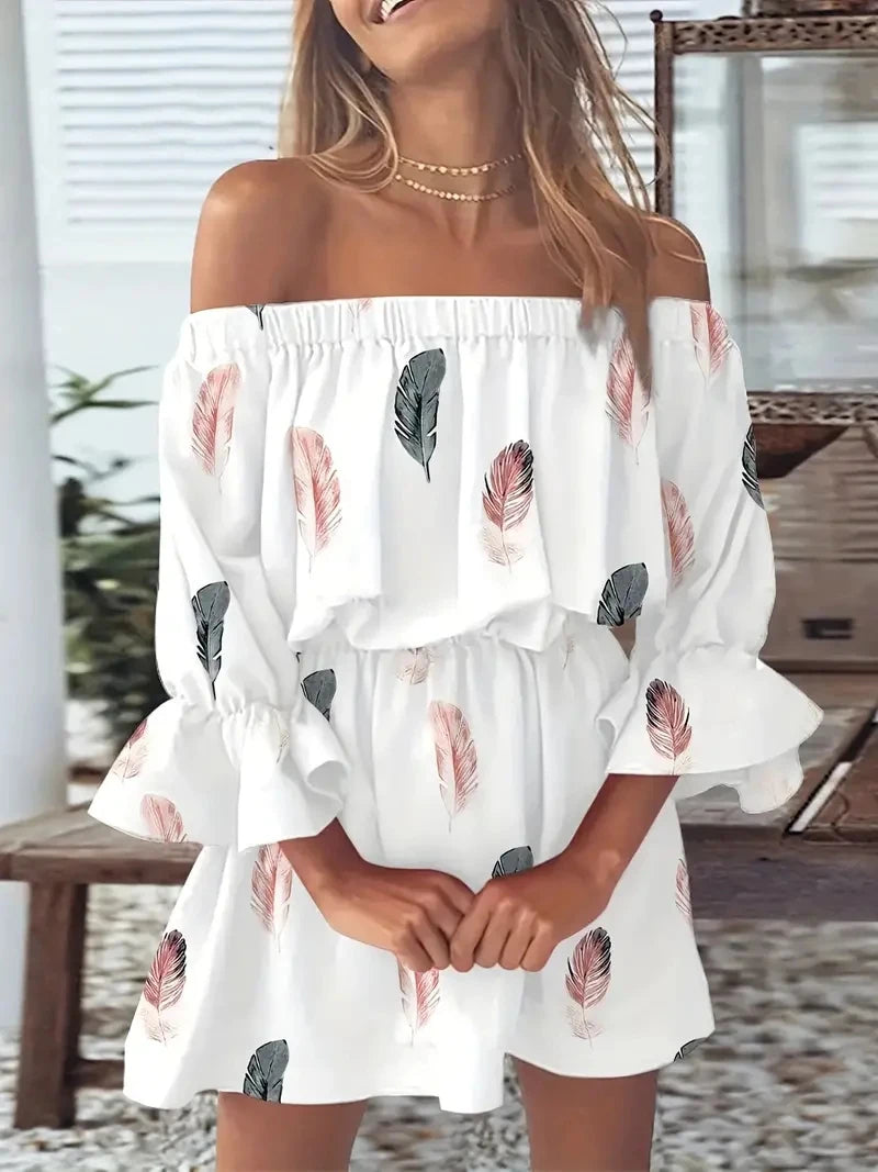 Women Sexy Top Summer Off Shoulder Floral Blouses Women 2025 Boho Casual Backless Blouse Female Holiday Slash Neck Tops Clothing