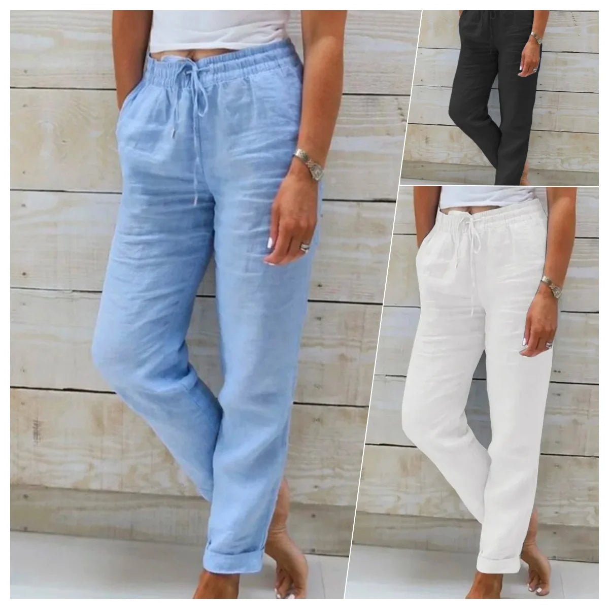 Cotton Linen Summer Pants for Women High Waist Elastic Casual Trousers Streetwear Solid Female Clothes 2025 Loose Pencil Pants