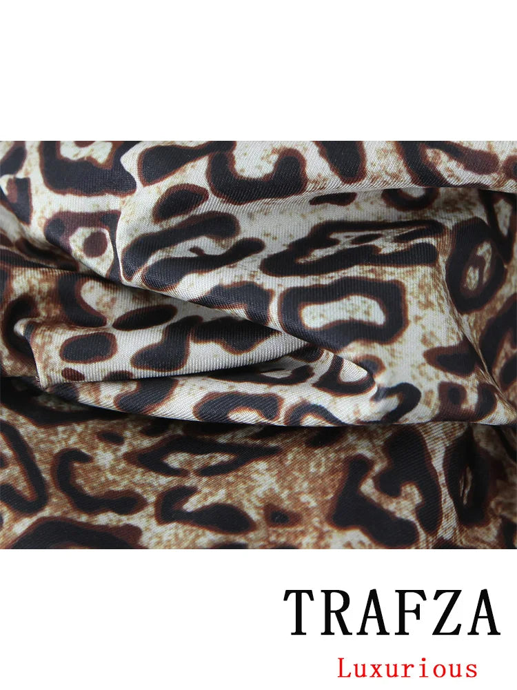 TRAFZA Sexy Style Bodysuits Leopard Print Sleeveless Slim Bodysuits New Fashion 2025 Spring Summer Night Club Sheath Jumpsuits