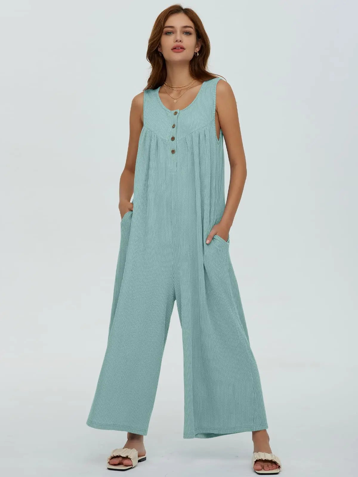 Women's Casual Jumpsuit, Fresh Solid Color, Pocket, Summer, New 2025