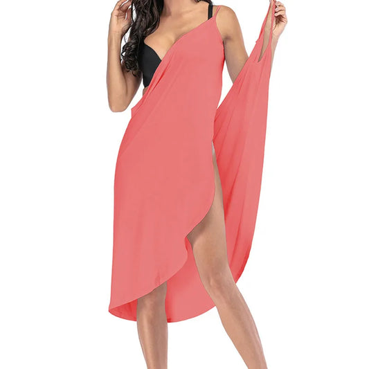 NSANGU Summer Beach Sexy Women Solid Color Wrap Dress Sun Protection Bikini Cover Up Sarongs Female Bathing Suit Swimwears