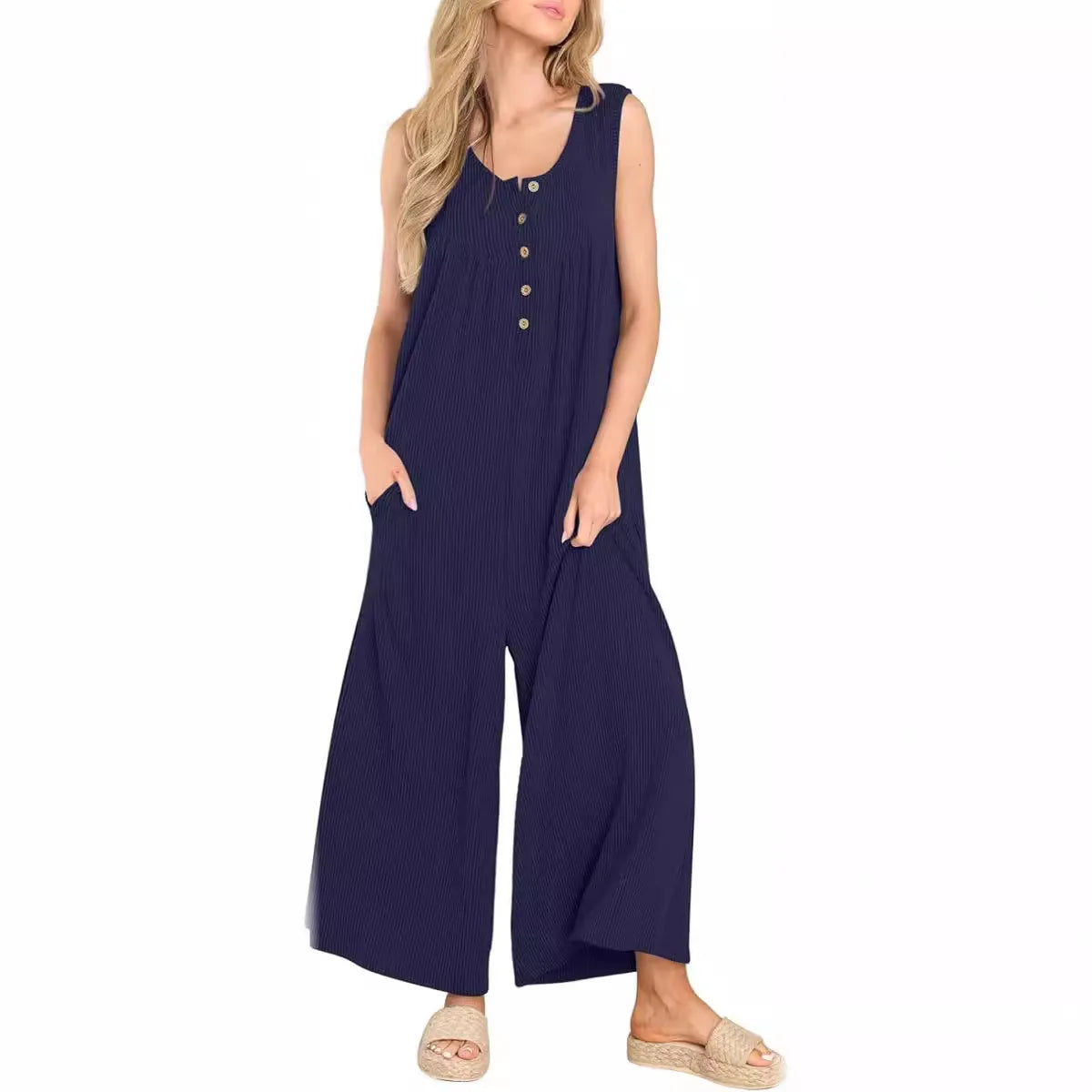 Women's Casual Jumpsuit, Fresh Solid Color, Pocket, Summer, New 2025