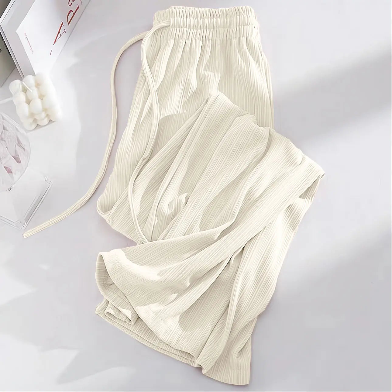 Summer Cool Ice Silk Straight Pants Women Fashion High Waist Wide Leg Trousers Female Solid Sagging Feeling Baggy Casual Pants