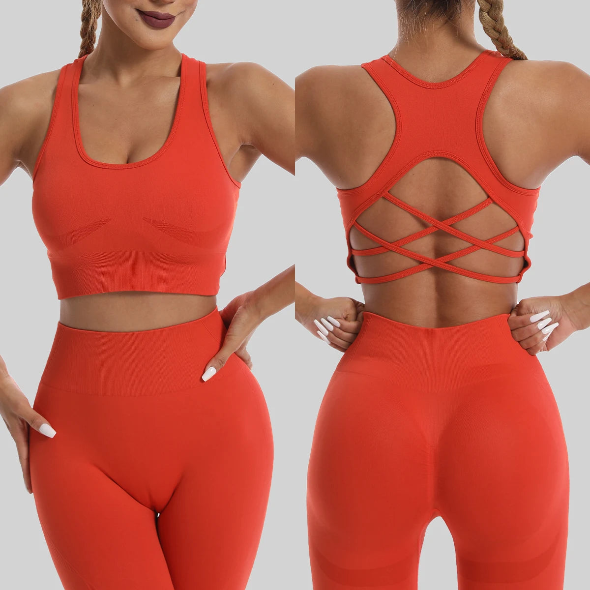 Seamless High Waist Leggings Tracksuit for Women, Yoga Sets, Sportswear, Workout, Sports Bra, Gym Clothing