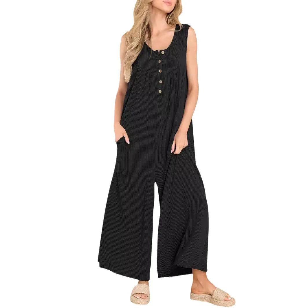 Women's Casual Jumpsuit, Fresh Solid Color, Pocket, Summer, New 2025