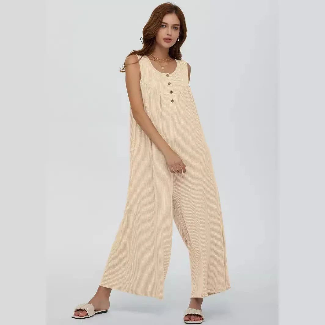 Women's Casual Jumpsuit, Fresh Solid Color, Pocket, Summer, New 2025