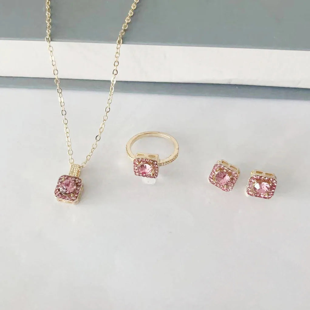 1PC Luxury Cube Jewelry Set, Women's Elegant Necklace, Earrings & Ring Set, Perfect Gift for Valentine's Day, Christmas Gift, Bi