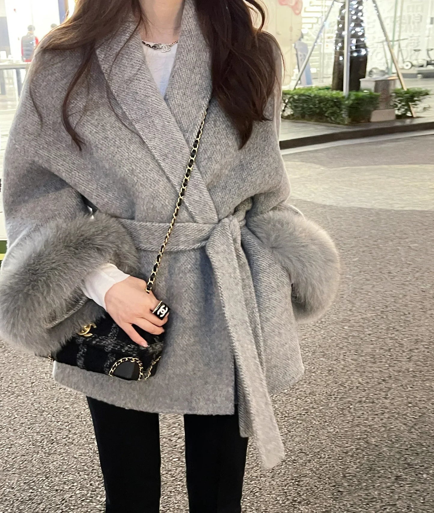 High End Double-sided Wool Strapping Real Wool Fur Coat Women's Removable Cuffs Fox Fur Temperament Cashmere Short Jacket