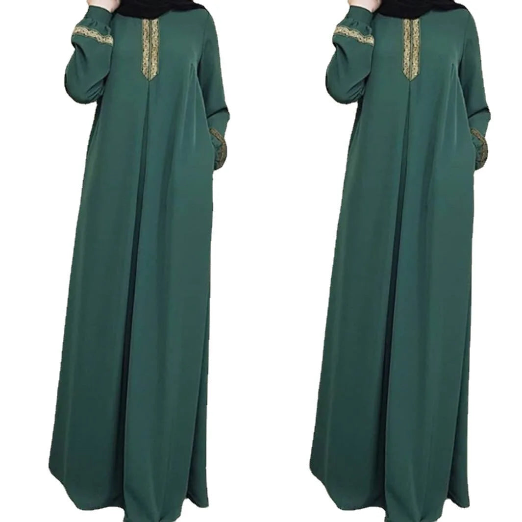 New Women's Fashion Muslim Dress Vintage Islamic Loose Clothing Elegant Dubai Turkish Long Sleeve Party Dresses hijanb